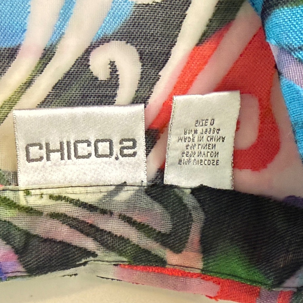 Chicos Abstract Burnout Button Down Shirt Multi Color‎ Sheer Blouse Size 0/ S - Picture 4 of 10